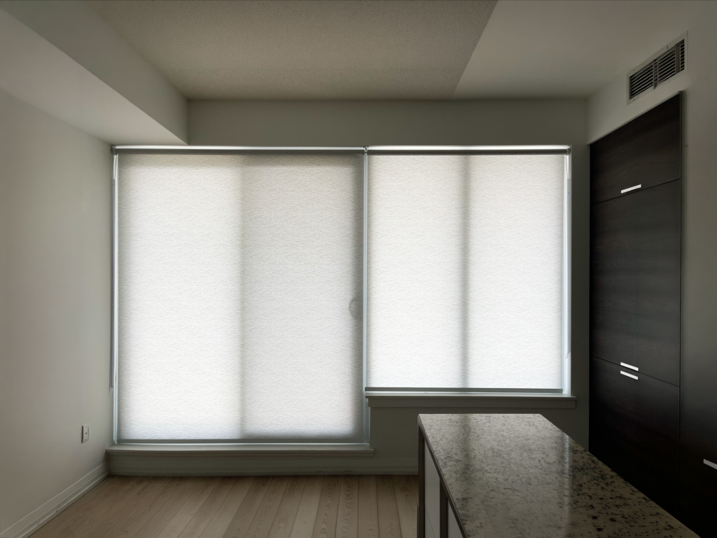 2 blinds installed by starlight shutter expert at a toronto new condo living room