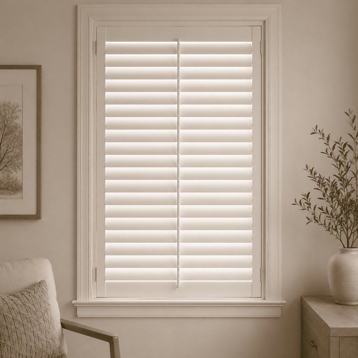 Full-height California shutter with uninterrupted louvers from top to bottom