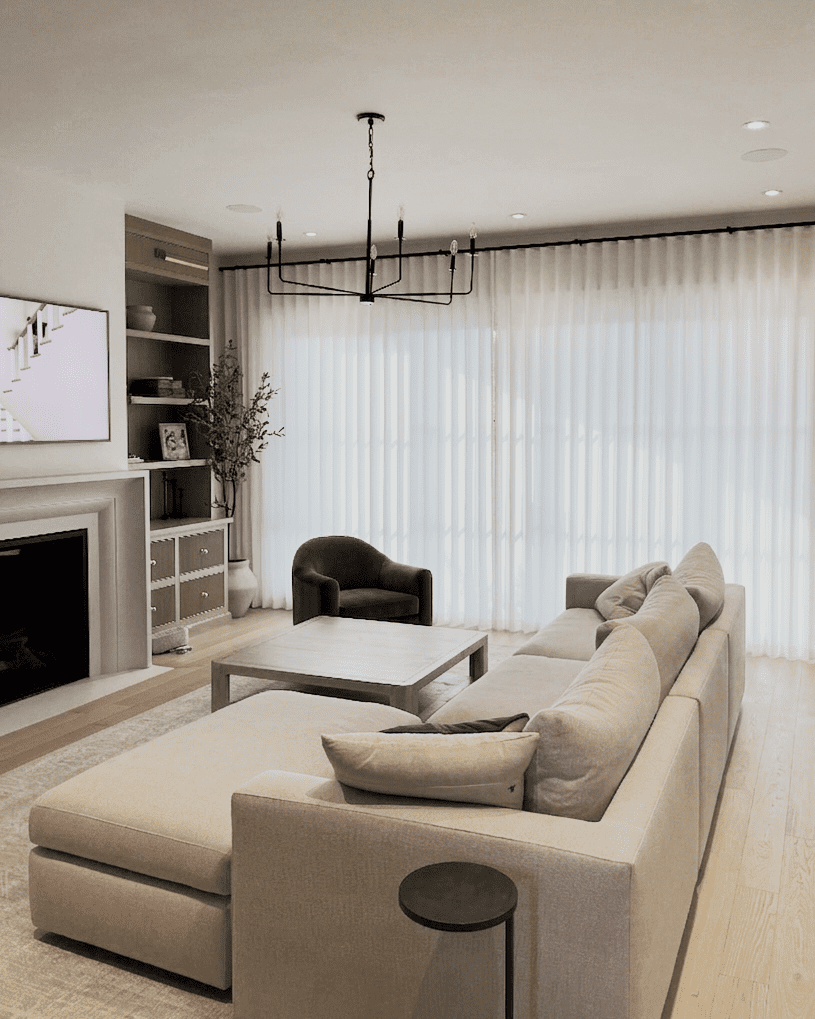Custom window treatments installed in a sunlit Scarborough home by Starlight Shutter