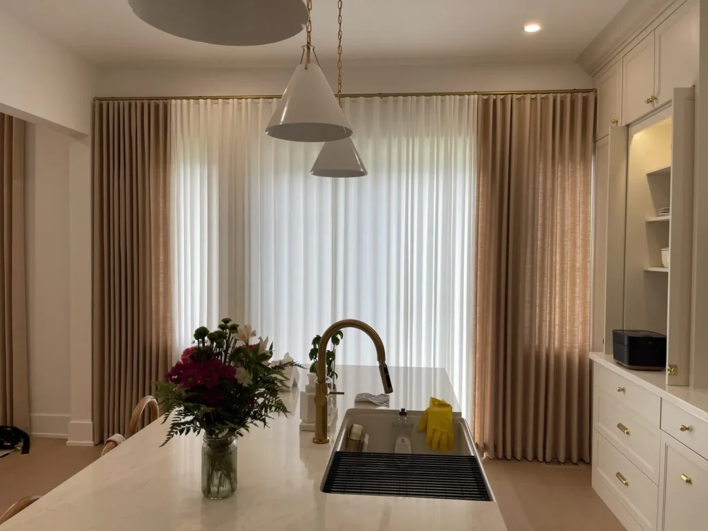 ripplefold curtains installed by starlight shutter specialist in a toronto house kitchen