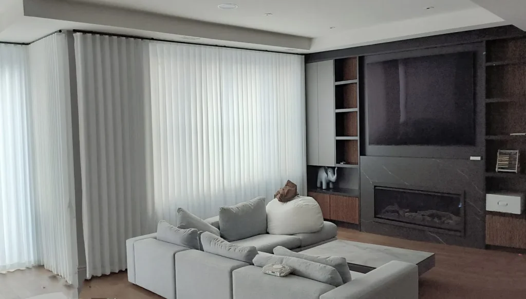 a living room decorated with classic sheer curtain