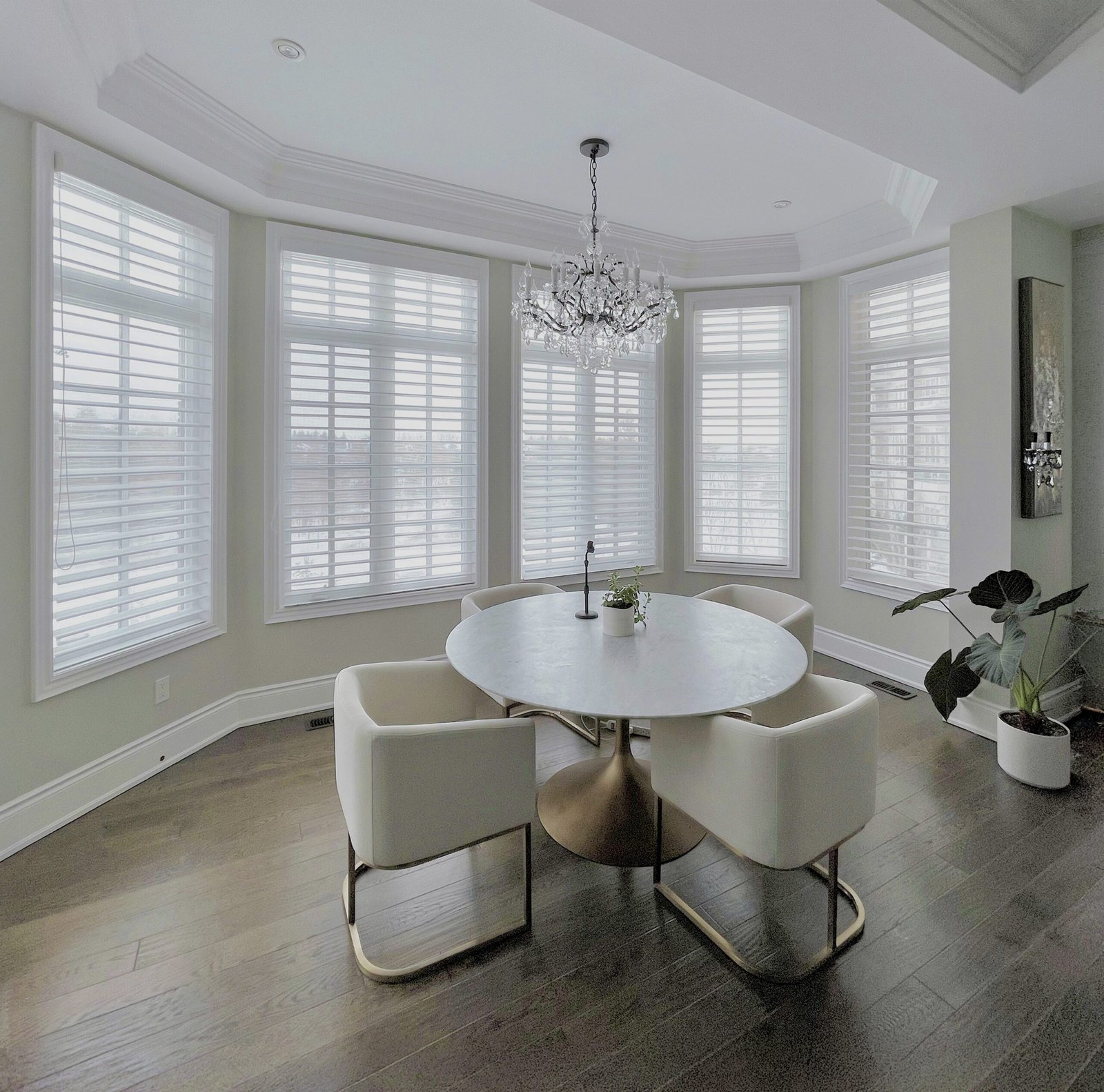 White triple sheer shades in a formal dining room in the GTA