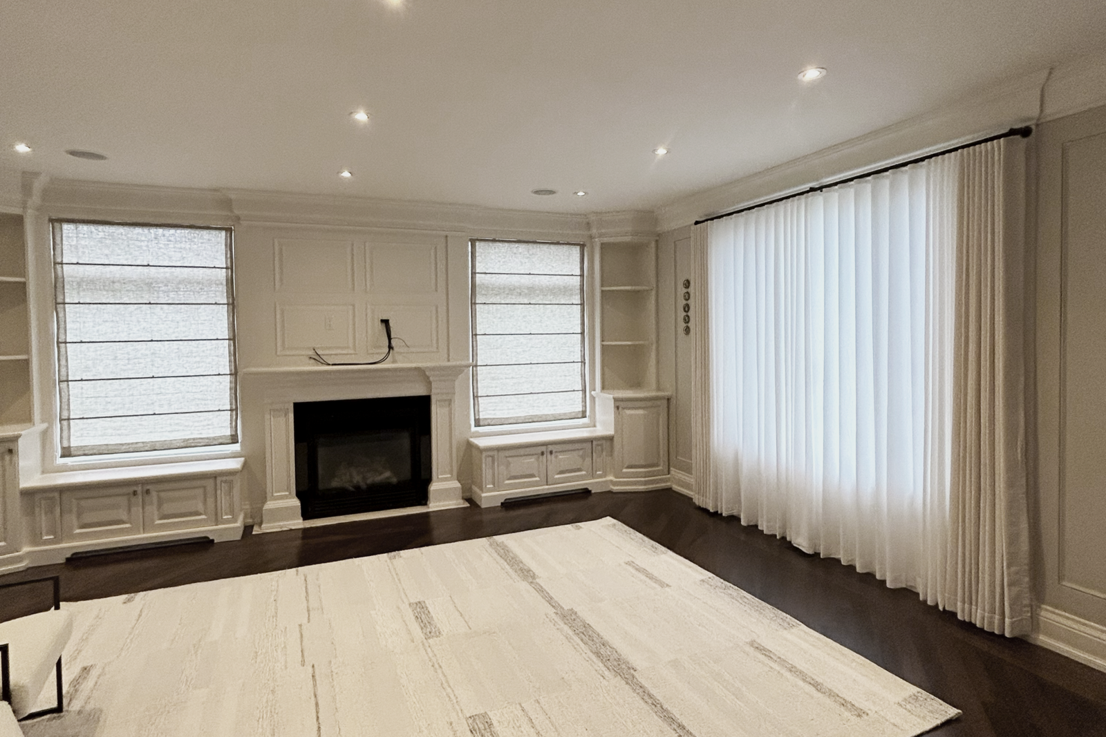 Custom Roman shade in a Toronto living room