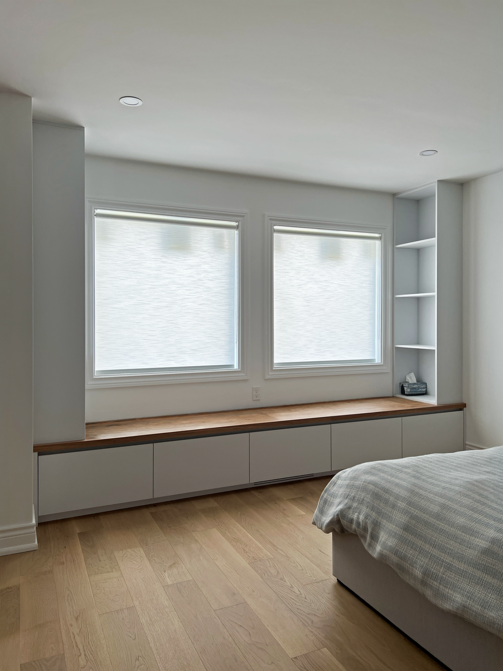 Custom roller blinds in a Stouffville bedroom