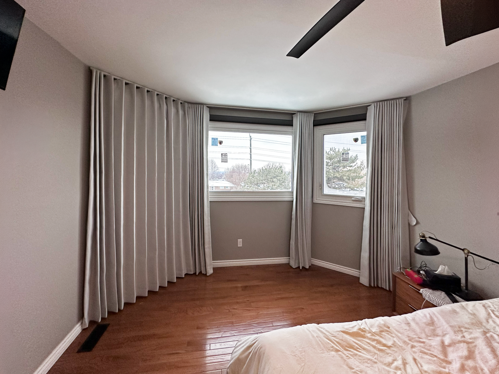 Blackout curtains in a bedroom in Ajax, Ontario