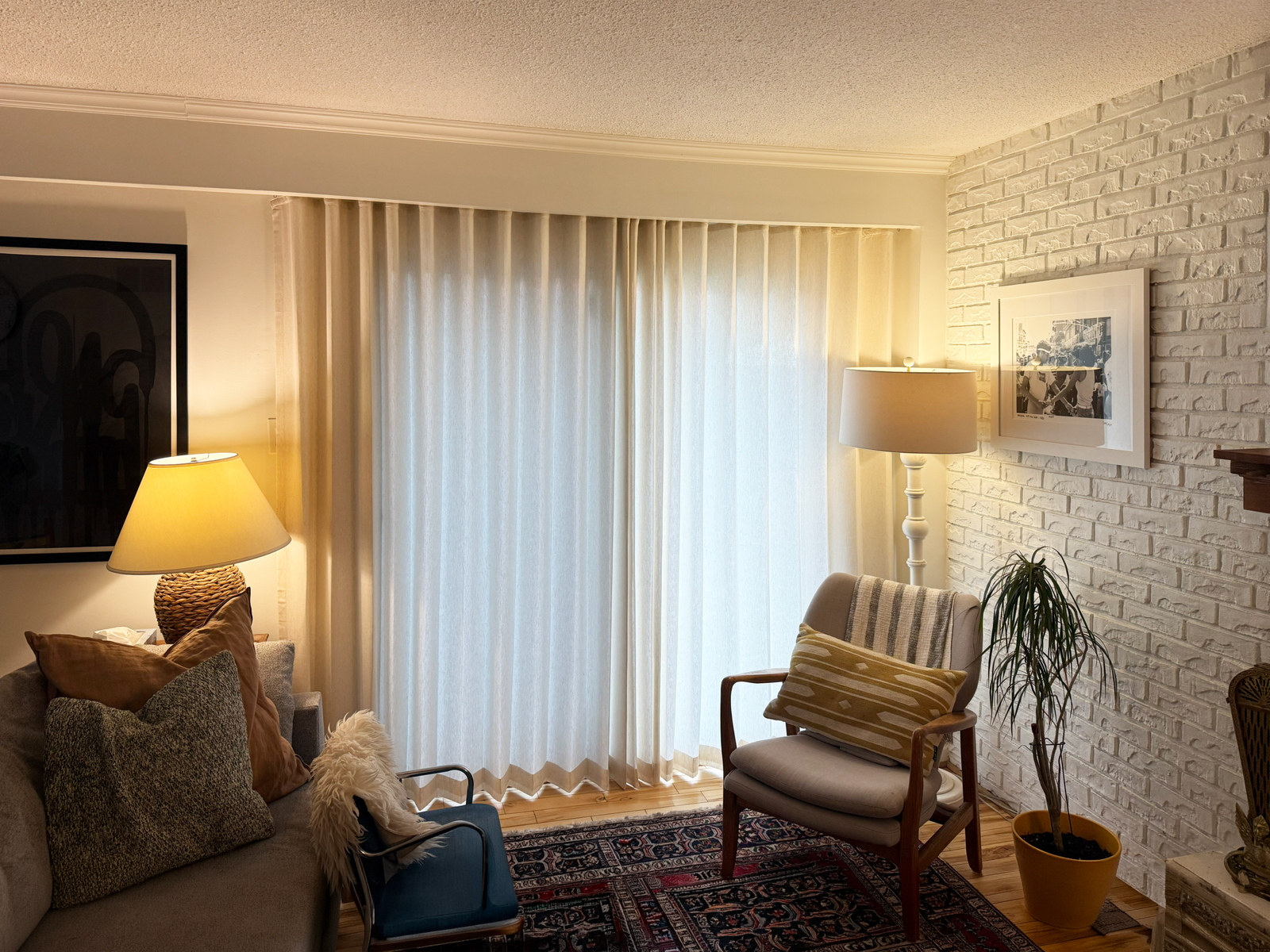 Sheer drapery in a living room in Pickering, Ontario