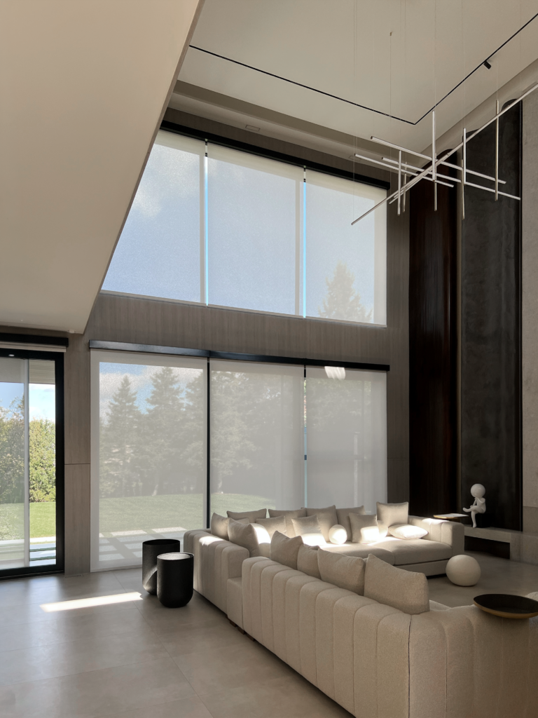high window motorized blinds installed in a king city new build house