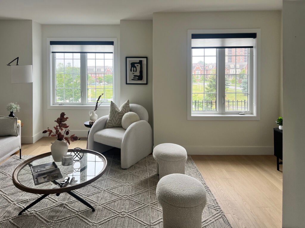 Roller shades with black cassette in north york townhouse