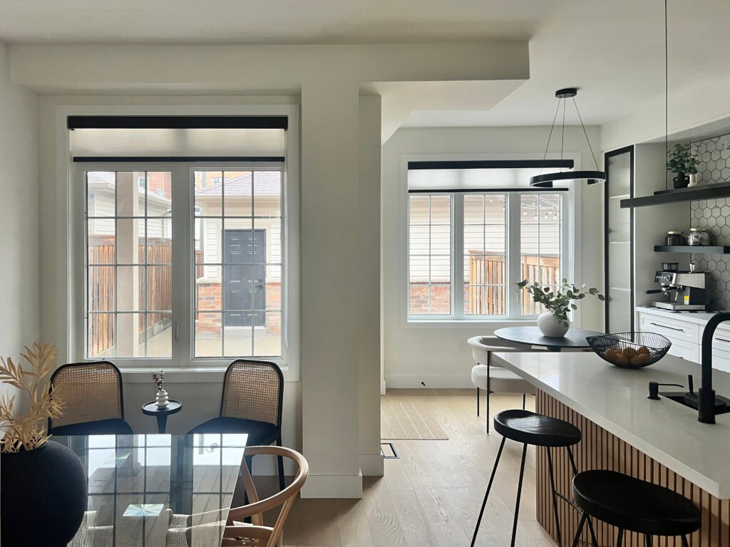 Roller shades with black cassette in north york townhouse